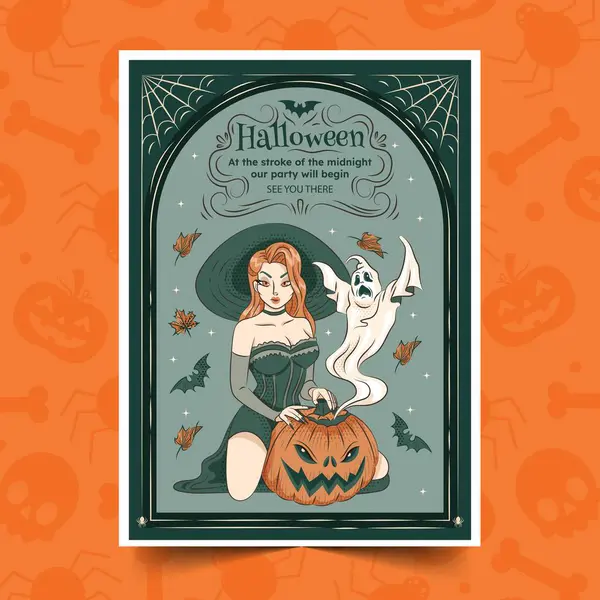 Hand Getekend Uitnodiging Sjabloon Halloween Seizoen Ontwerp Vector Illustratie — Stockvector