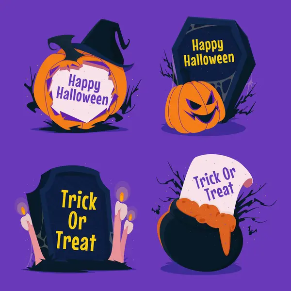 Platta Märken Samling Halloween Säsong Design Vektor Illustration — Stock vektor