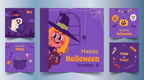 Flat Banners Collection Halloween Season Design Vector Illustration — Stock Vector
