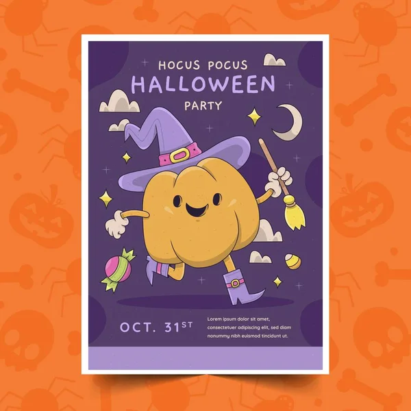Hand Drawn Halloween Vertical Poster Template Design Vector Illustration — Stock Vector