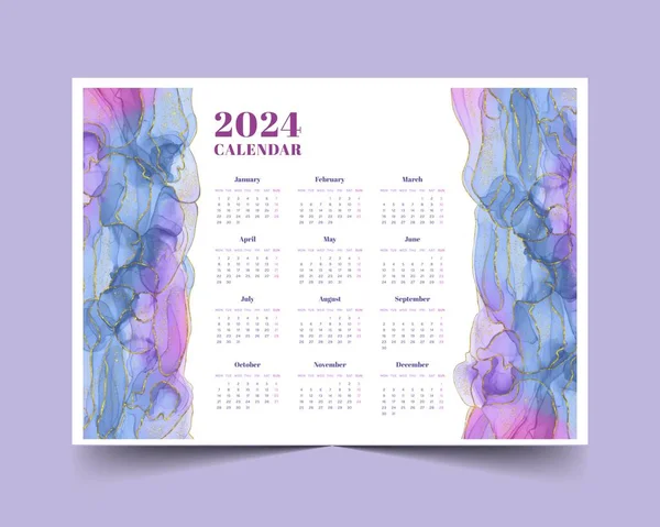 Kleurrijke 2024 Kalender Template Afdrukbare Stijl Ontwerp Vector Illustratie — Stockvector