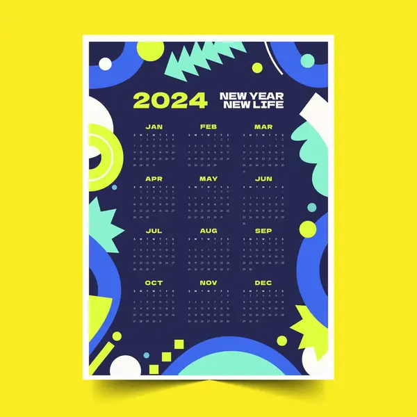 Barevná Šablona Kalendáře 2024 Tisknutelném Stylu Návrhu Vektorové Ilustrace — Stockový vektor