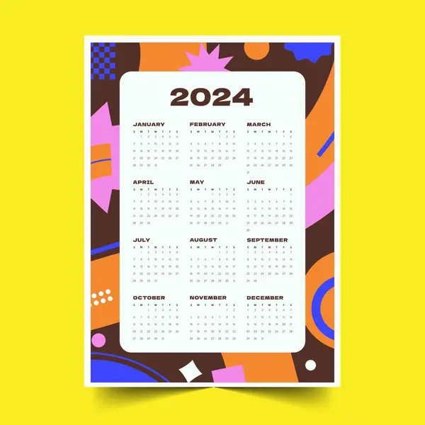 스타일 디자인 일러스트레이션에 다채로운 2024 캘린더 템플릿 벡터 그래픽