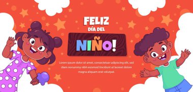 yatay afiş çocuk günü İspanyol tasarım vektörü illüstrasyonunu şablon