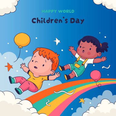 El çizimi dünya çocukları günü kutlama kutlaması vektör çizimi