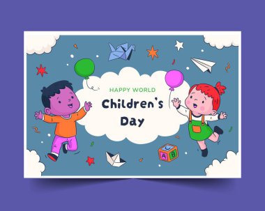 El çizimi arka plan dünyası Çocukların Günü Kutlama Günü tasarım vektörü çizimi