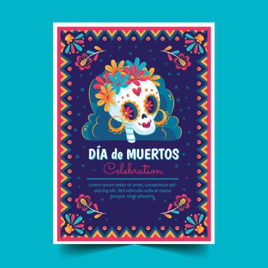düz dia de muertos dikey poster şablon tasarım vektör çizimi