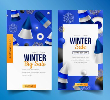 gerçekçi kış indirimli pankartlar koleksiyon tasarım vektörü illüstrasyonu