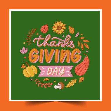 Yaprak tasarımı vektör illüstrasyonlu el çizimi şükran günü metni