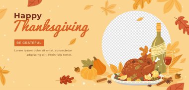 Elle çizilmiş şükran günü yatay pankart tasarım vektörü illüstrasyonu