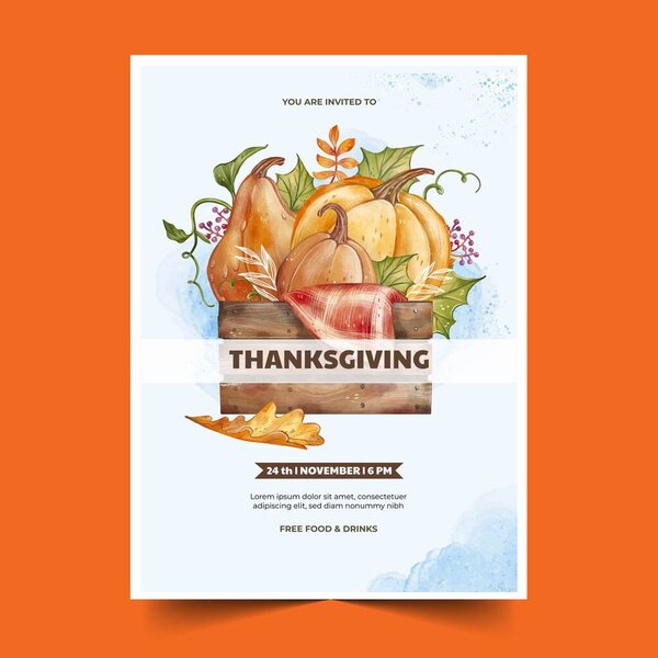 шаблон приглашения акварели День благодарения дизайн векторной иллюстрации