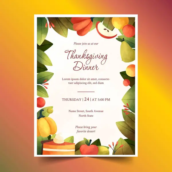 Watercolor Flyer Invitation Template Thanksgiving Celebration Design Vector Illustration — Stock Vector