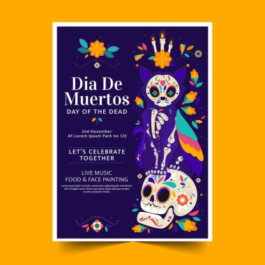düz dikey poster şablonu dia de Muertos kutlama vektör çizimi