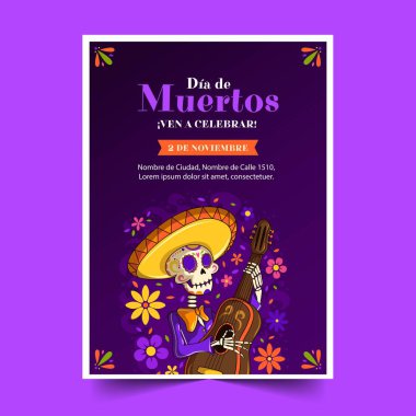 el çizimi dia de muertos dikey poster şablonu tasarım vektörü çizimi
