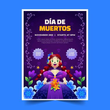 gradyan dia de muertos dikey poster şablon tasarım vektörü çizimi