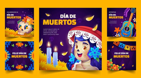 gradient dia de muertos banners collection design vector illustration