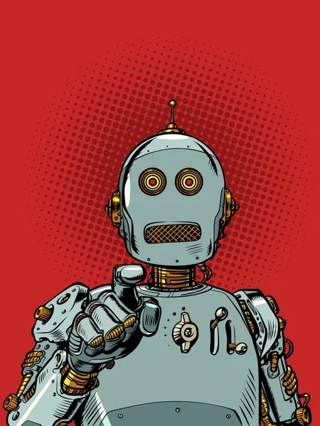 Ρομπότ Δείχνει Ένα Δάχτυλο Αναγνώριση Προσώπου Και Προσώπου Τεχνητής Νοημοσύνης — Διανυσματικό Αρχείο