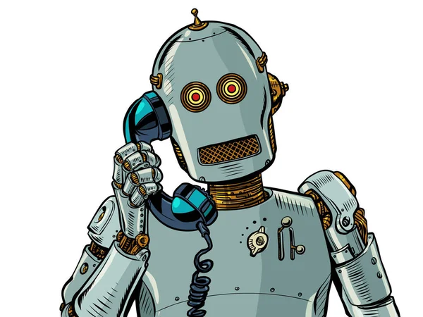 Humanoidní Robot Mluví Starém Drátěném Telefonu Záznamník Umělé Inteligence Generátor — Stockový vektor
