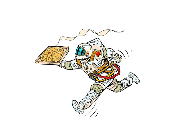 Astronaut Pizza Delivery Space Courier Street Food Italian Restaurant Pop — Stock Vector