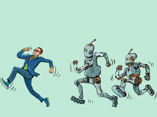 Adamı Robotlardan Kaçar Bilimsel Gelişim Gelişime Karşı Insanların Korkuları Kavramı — Stok Vektör