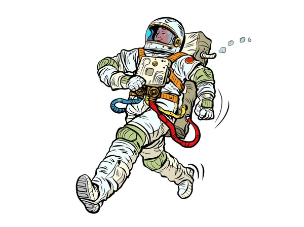 우주비행사 우승자는 자랑스럽게 앞으로 걷습니다 비행사 우주복입니다 Pop Art Retro — 스톡 벡터