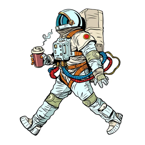 Delivery Hot Drink Any Place Love Coffee All World Astronaut — Stock Vector