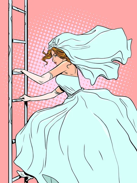 Die Braut Geht Die Treppe Hinauf Oder Hinunter Raus Aus — Stockvektor