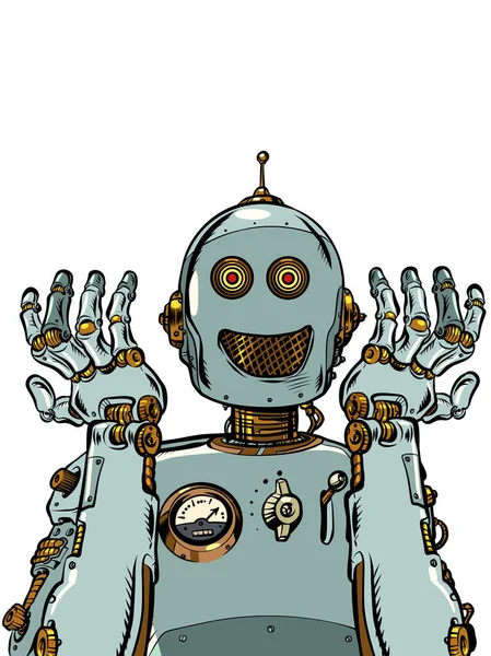 Robotar Blir Del Oss Emotionellt Stål Retro Robot Leenden Assistent — Stock vektor