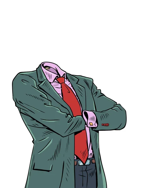 本物の紳士とオフィスワーカーのためのスーツを着ている男性の店 洋服を修理できるテーラーショップ 赤いネクタイのスーツが立っている男 ポップアートレトロベクターイラストキッチンヴィンテージ50S 60Sスタイル — ストックベクタ