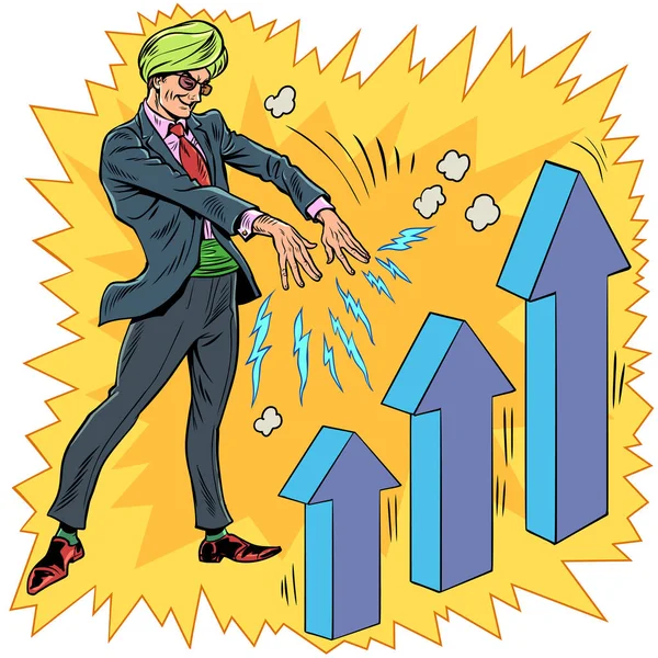 Financial Swindlers Sorcerers Manipulations Stocks Investments Man Turban Suit Affects — Stock Vector