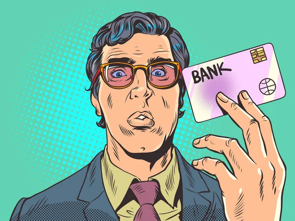 Оплата Товаров Услуг Через Терминал Предложение Банка Человек Костюме Очках Стоковая Иллюстрация