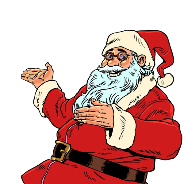 Weihnachtsmann Richtungsanweisung Des Saisonalen Maskottchens Der Weihnachtsmann Zeigt Seine Hände Vektorgrafiken