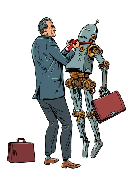 Employé Bureau Est Insatisfait Travail Robot Manifestation Contre Intelligence Artificielle Graphismes Vectoriels