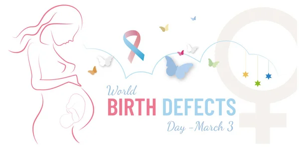 Dünya Doğum Günü Mart Hamile Kadın Temsilci Yayı Kelebekler Çocuksu — Stok Vektör