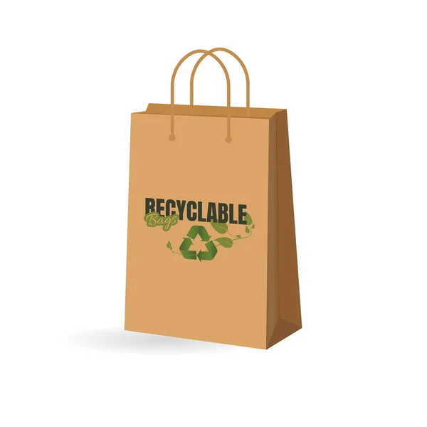 Paper Bag English Text Recyclable Bag Recycle Symbol All White — Stock Vector