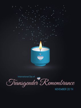 Uluslararası Cinsiyet Değiştirme Anma Günü. Işıklı mum ve koyu arkaplanda bayrağınızın renkleri olan kalp..