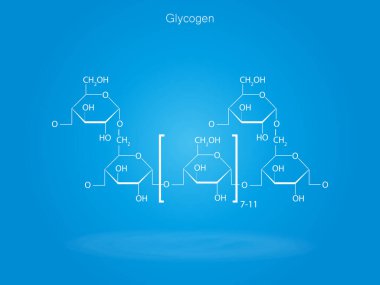 Chemical structure of glycogen on blue background clipart