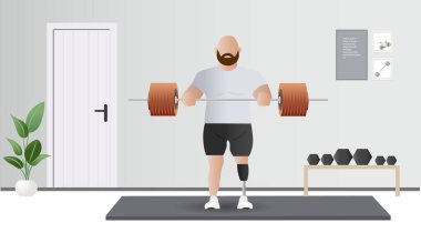 Protez bacaklı yetişkin bir adam güç egzersizi yapıyor, spora dahil olmayı ve çeşitliliği teşvik ediyor..