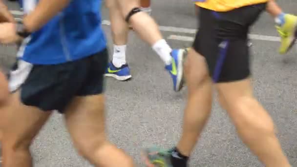 Very Urban Footage Marathon City Runners Have Carts Wearing Sporty — Stock Video