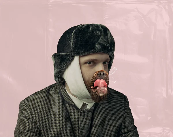 Портрет Бородатого Человека Играющего Знаменитого Художника Ван Гога Собачьим Ртом — стоковое фото