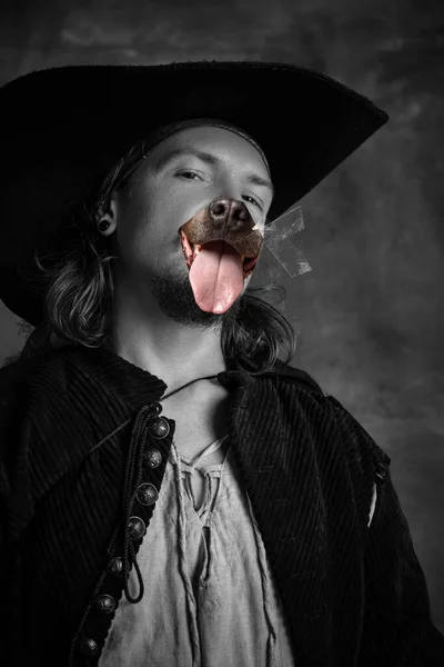 Collage Artistique Créatif Portrait Homme Brutal Pirate Médiéval Chapeau Avec — Photo