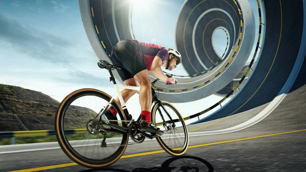 Männerporträt Radprofi Training Radfahren Tag Kurvenreicher Weg Freiheit Konzept Von — Stockfoto