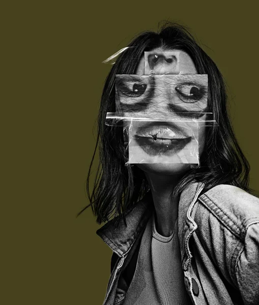 Collage Arte Contemporanea Design Creativo Testa Femminile Fatta Carta Faccia — Foto Stock