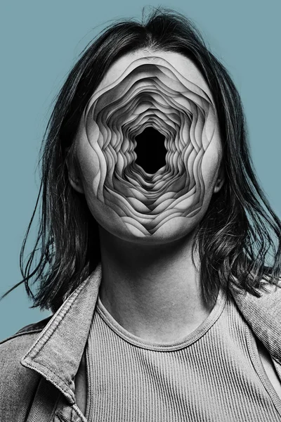 Collage Arte Contemporanea Design Creativo Viso Femminile Nella Visione Ipnotica — Foto Stock