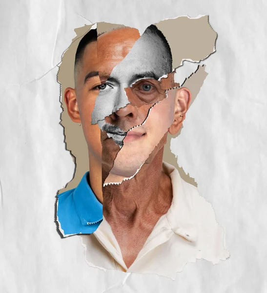 Коллаж Современного Искусства Современный Дизайн Мужское Лицо Сделано Разных Частей — стоковое фото