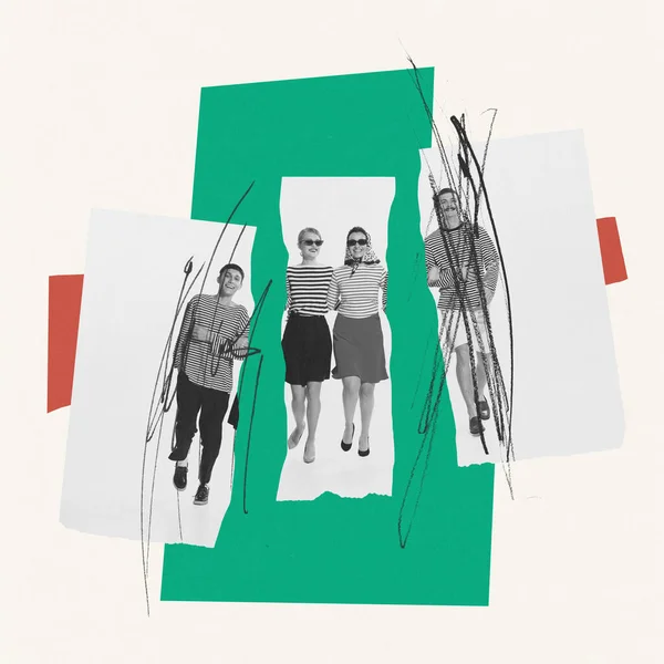 Hedendaagse Kunst Collage Conceptueel Beeld Meisjes Uit Elkaar Met Jongens — Stockfoto