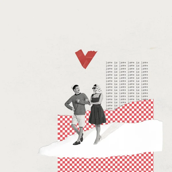 Collage Art Contemporain Design Créatif Dans Style Rétro Jeune Couple — Photo