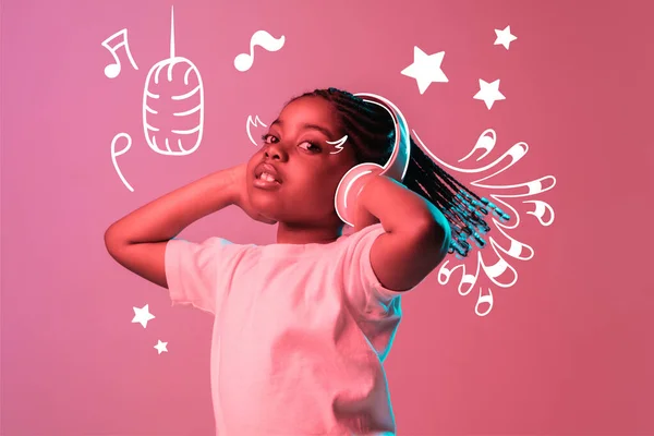 Kreatives Design Porträt Eines Kleinen Schönen Afrikanischen Mädchens Das Vor — Stockfoto