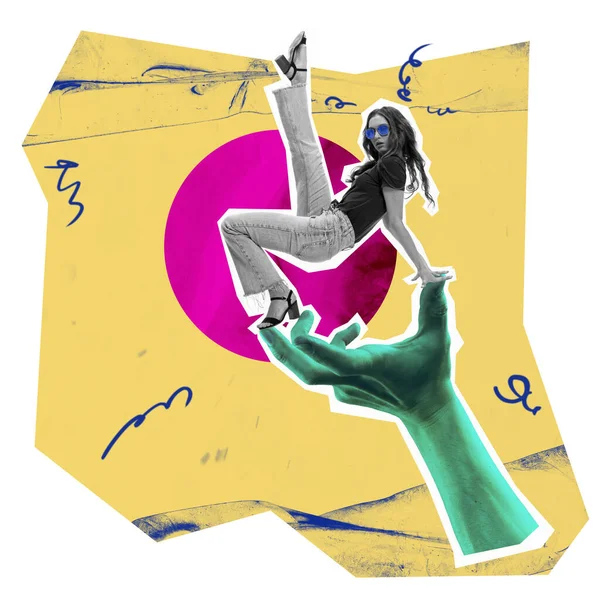 Κολάζ Σύγχρονης Τέχνης Δημιουργικός Σχεδιασμός Κομψό Κορίτσι Που Χορεύει Χιπ — Φωτογραφία Αρχείου