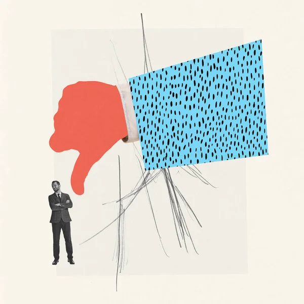 Contemporary Art Collage Creative Design Gian Illusion Hand Showing Dislike — Stock Photo, Image